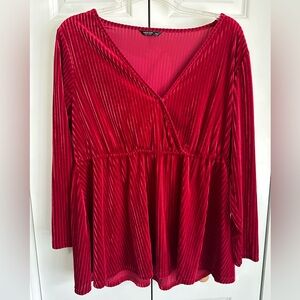 SHEIN PLUS Sz 2X Elegant Red velour Velvet Women's long sleeve peplum Top